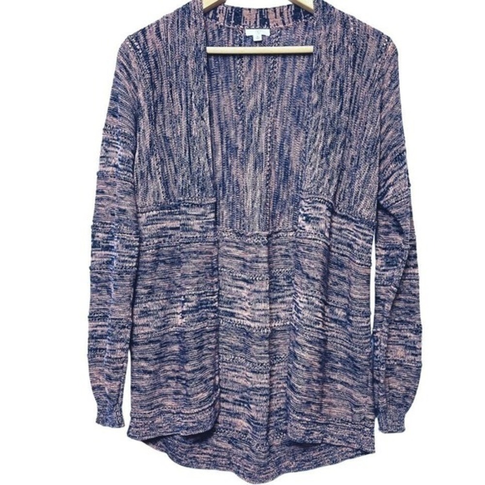BP Cardigan Crochet Knit Sweater Womens S Blue Space Dye 100% Cotton‎ Open Soft